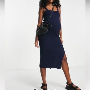 ASOS Maternity Navy Ribbed Midi Dress